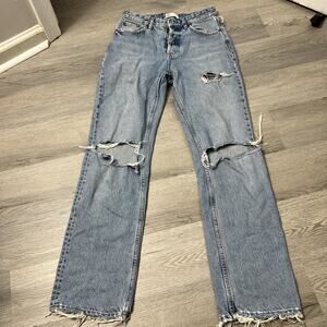 Zara Ripped Button Fly Women's Size US 4 Jeans 28"X32"